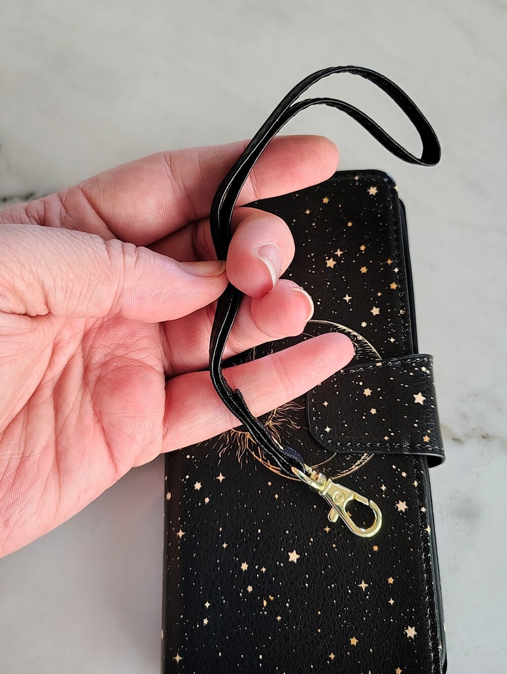 Toycamp Black Phone Carryall Open Flap Card Case With Gold Moon and Stars - Picture 7 of 9